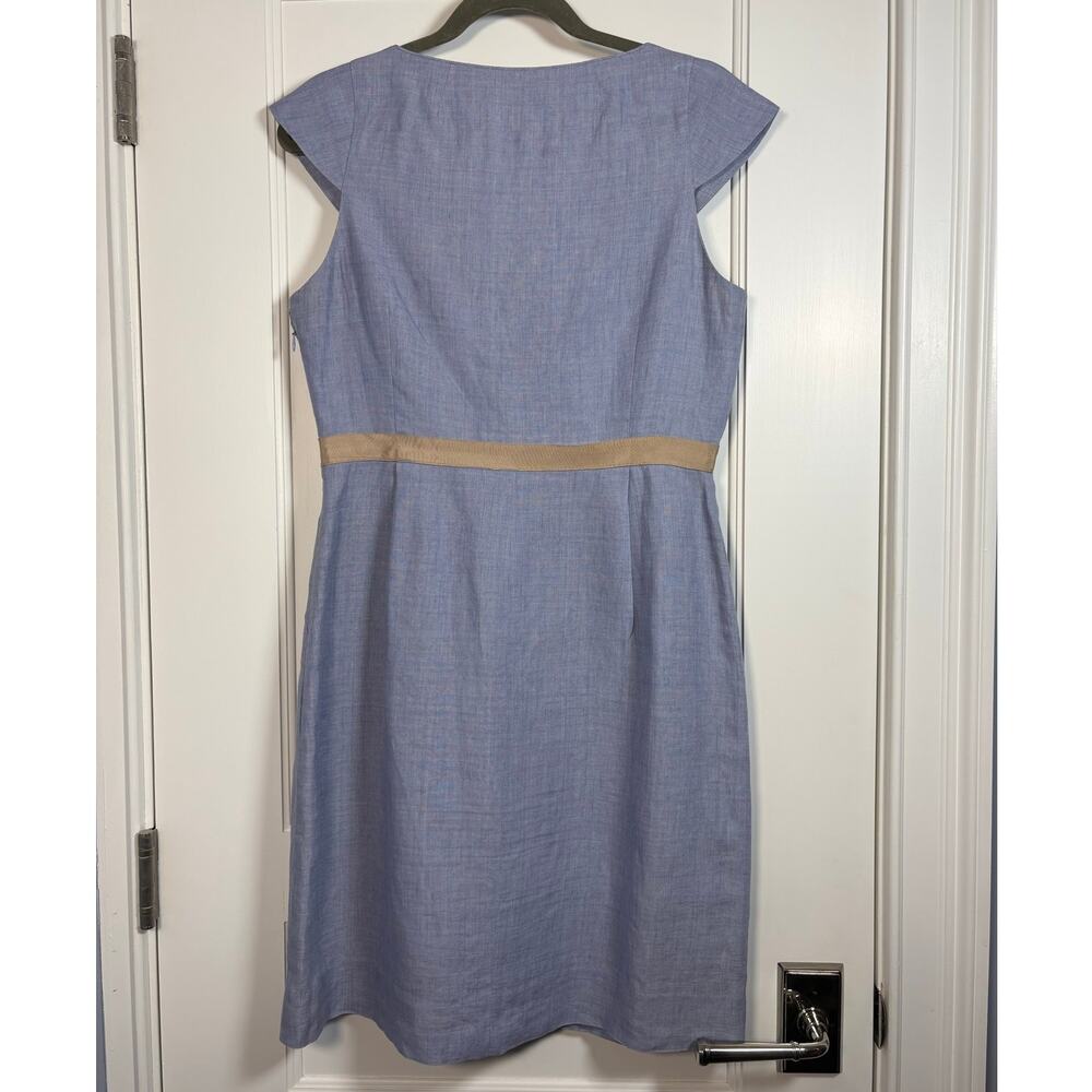 J. Crew Factory Light Blue Mini Dress with Tan Waistband - Picture 2 of 4